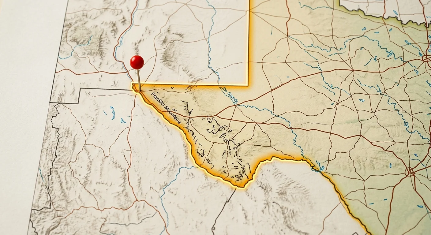 Map outline of far west Texas highlighting the El Paso region served by the 915 area code.