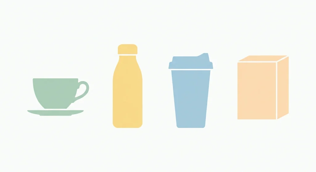 Four different drink container icons representing conflicting descriptions of the same invented term.