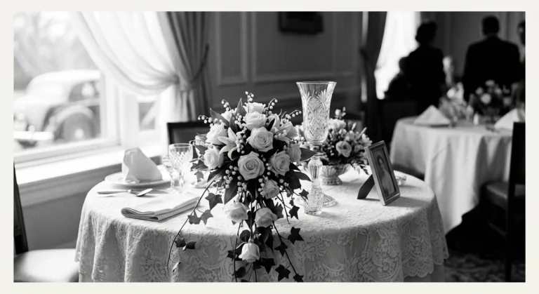 Vintage black and white photo style representing a 1950s New York Harlen Rose wedding.