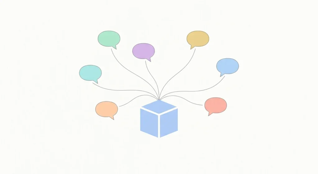 Seven small speech bubbles with different conflicting definitions branching from one acronym.