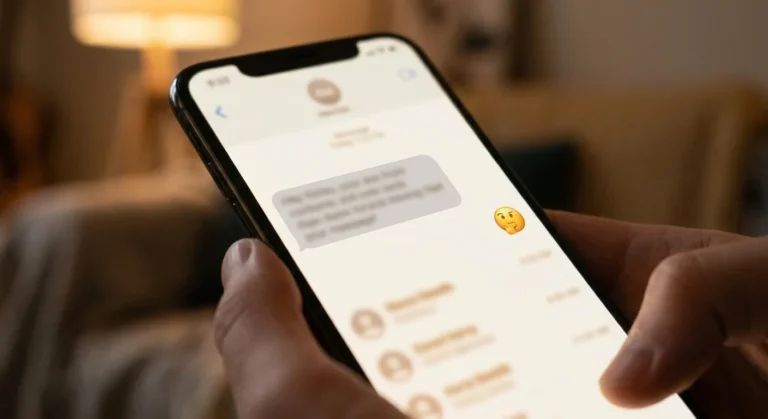 Phone screen showing a text message with ITTM and a confused reaction.