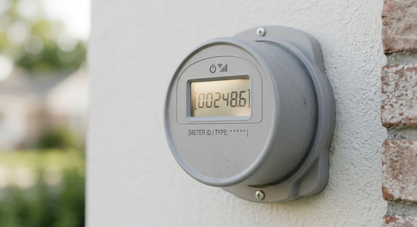 Digital prepaid electricity meter mounted on a home wall displaying remaining balance.