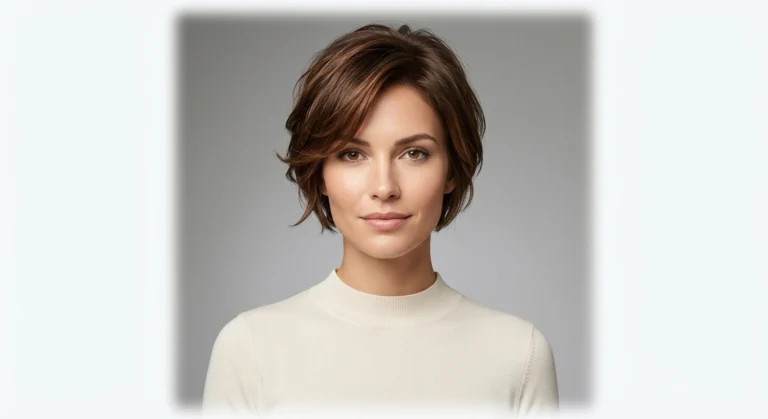 Woman with a bixie haircut showing balanced oval face proportions