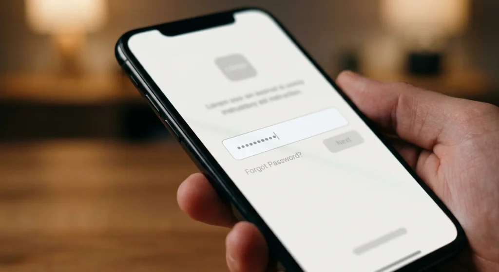 Smartphone displaying a camera app setup screen with a password field.
