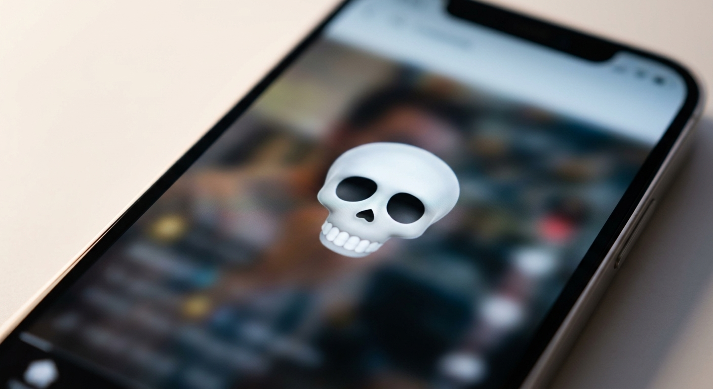 Phone screen showing a skull emoji reaction on a TikTok comment