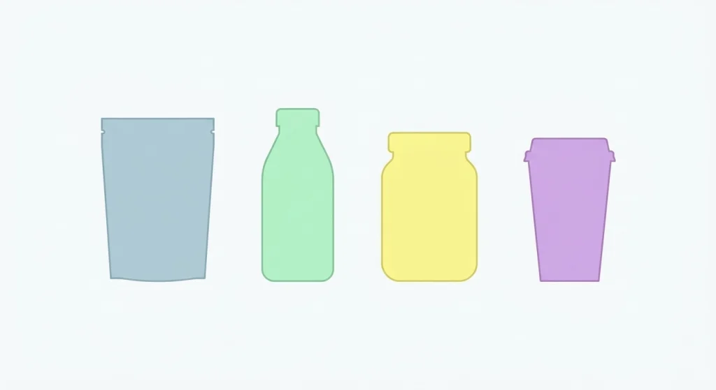 Four different product package silhouettes representing conflicting descriptions of the same invented term.