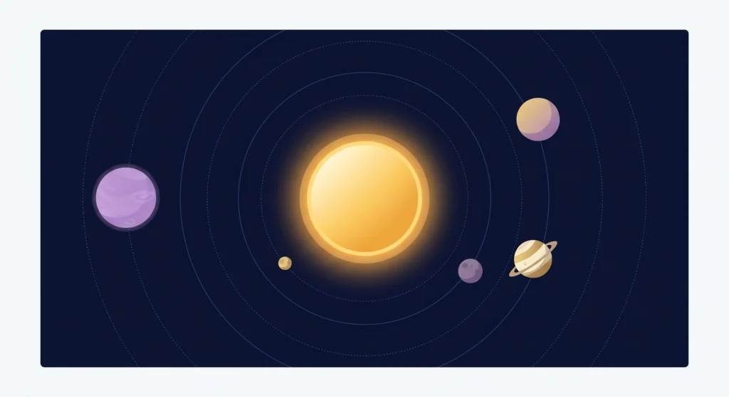 Small illustrated planets arranged in a solar system representing the Snapchat Snap Planets feature.