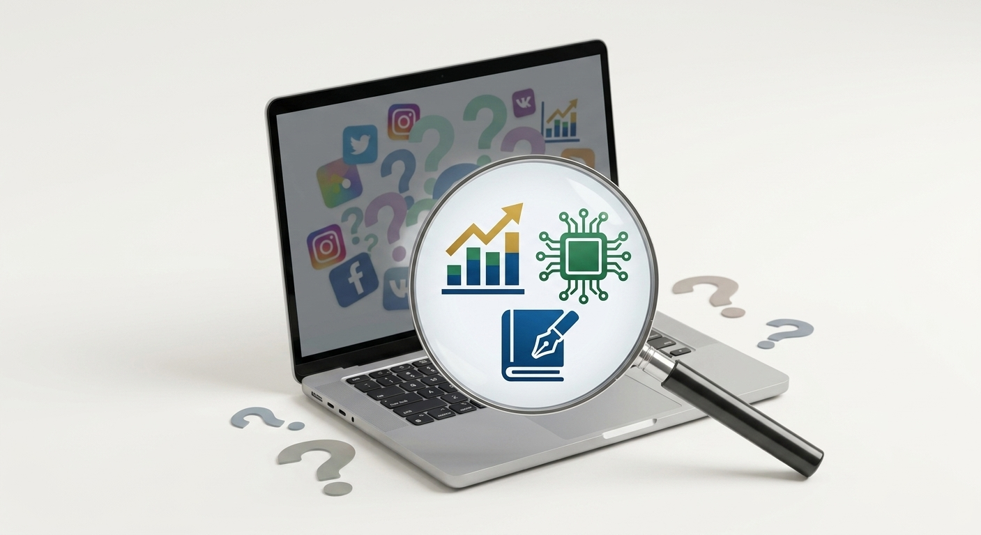 Conceptual illustration showing conflicting information and unverified icons being replaced by a clear magnifying glass view that reveals the true focus of SnapJotz.com as a business and technology digital publication.
