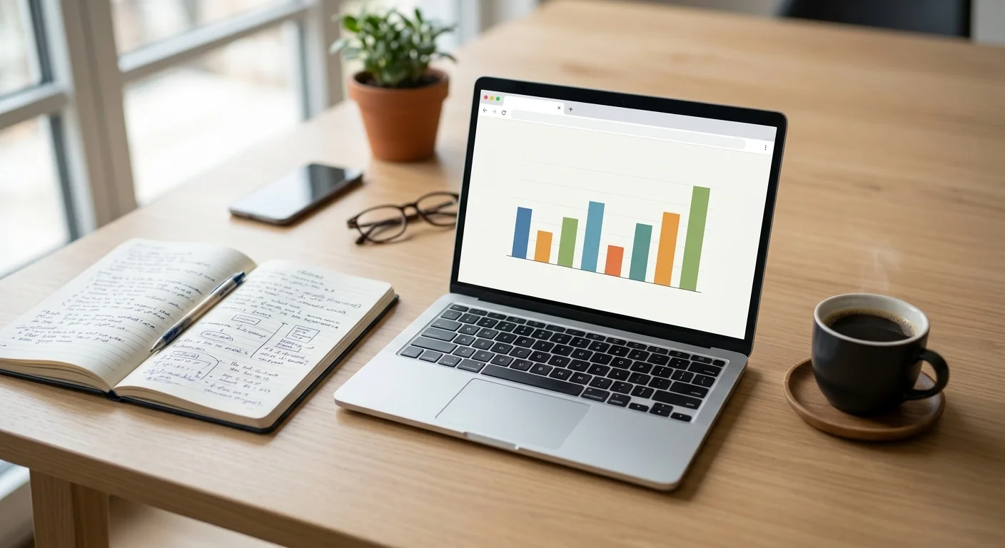 Founder reviewing a financial forecast and pitch deck materials at a desk.
