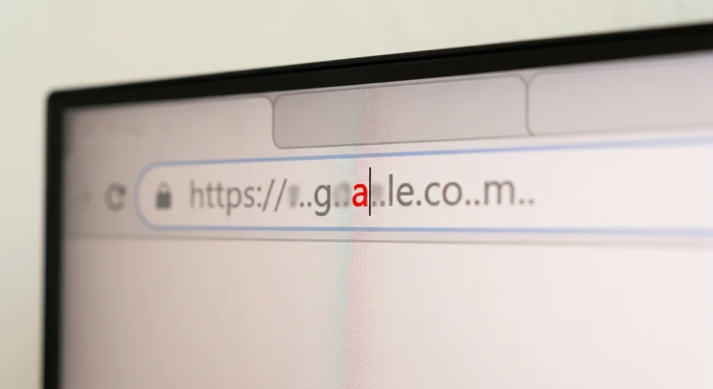 Two nearly identical website URLs with one letter difference highlighted.