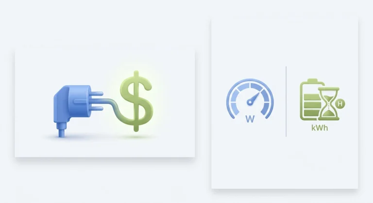 Minimalist 3D vector of an electric plug cord forming a green dollar sign on a light neutral background