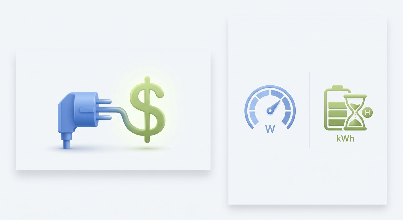 Minimalist 3D vector of an electric plug cord forming a green dollar sign on a light neutral background