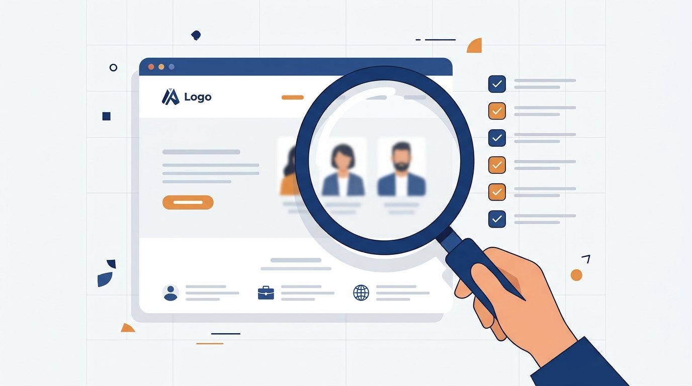Aelftech.com review showing a digital marketing agency website with a seven-point checklist.