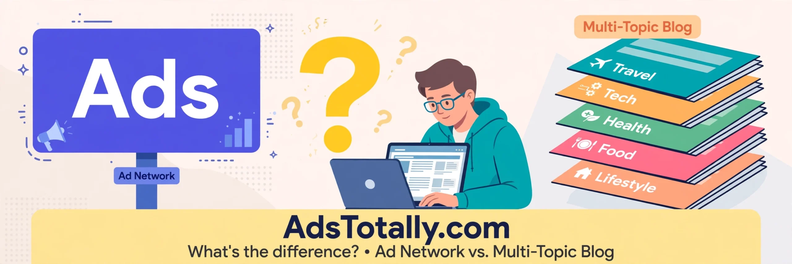 A reader puzzled by the difference between an ad network and a multi-topic blog called AdsTotally.com.