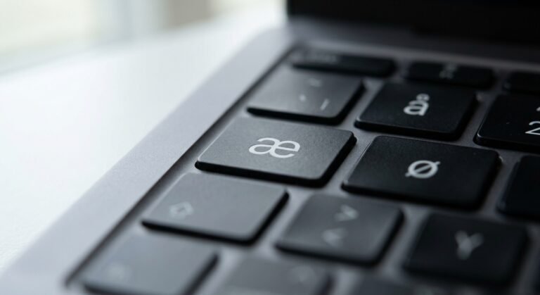 Close-up of a Scandinavian keyboard key showing the letter æ, the missing letter in serlig.