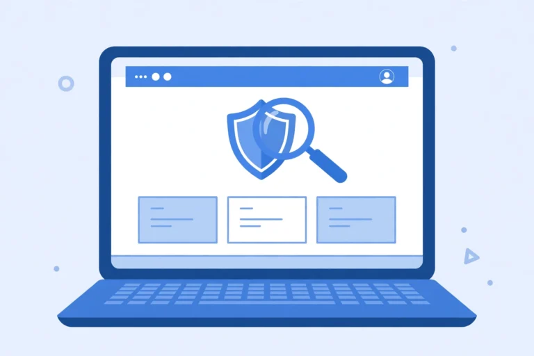 Laptop with a shield icon, illustrating online safety checks for TheAliteKeepSafe.com
