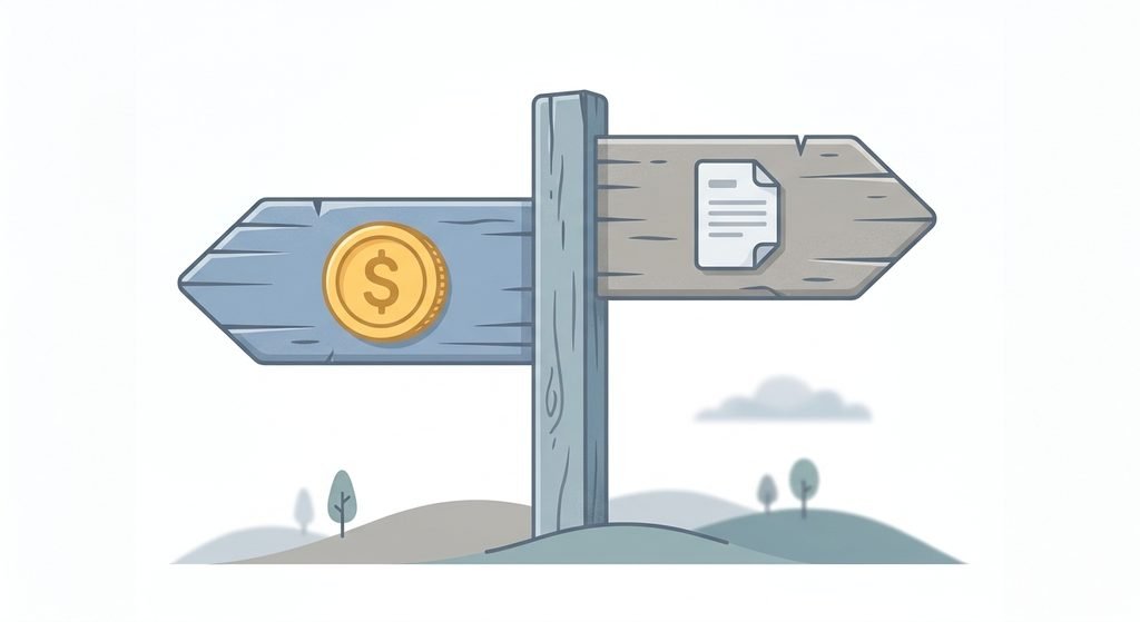 Two signposts pointing in different directions representing a website name that doesn't match its content,