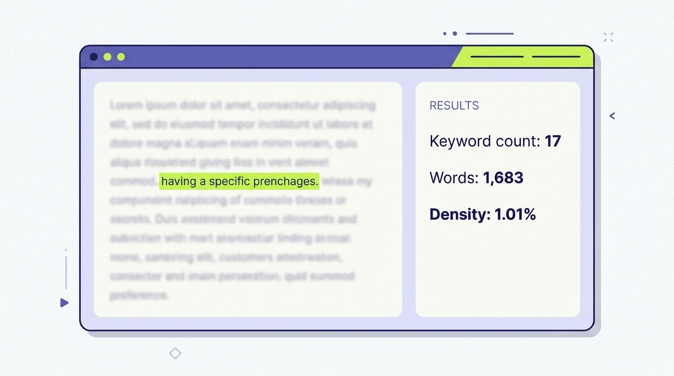 Zuhio keyword count checker showing a keyword count and density percentage on pasted text.